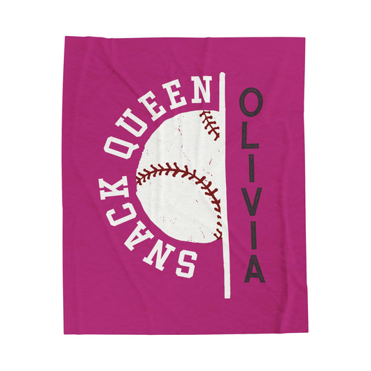 Baseball Plush Blanket - Snack Queen w/Custom Name