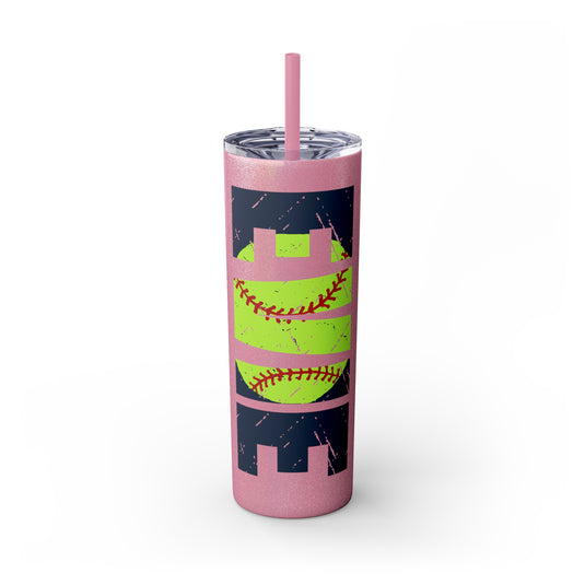 Softball 20oz Skinny Tumbler with Straw w/Custom Name