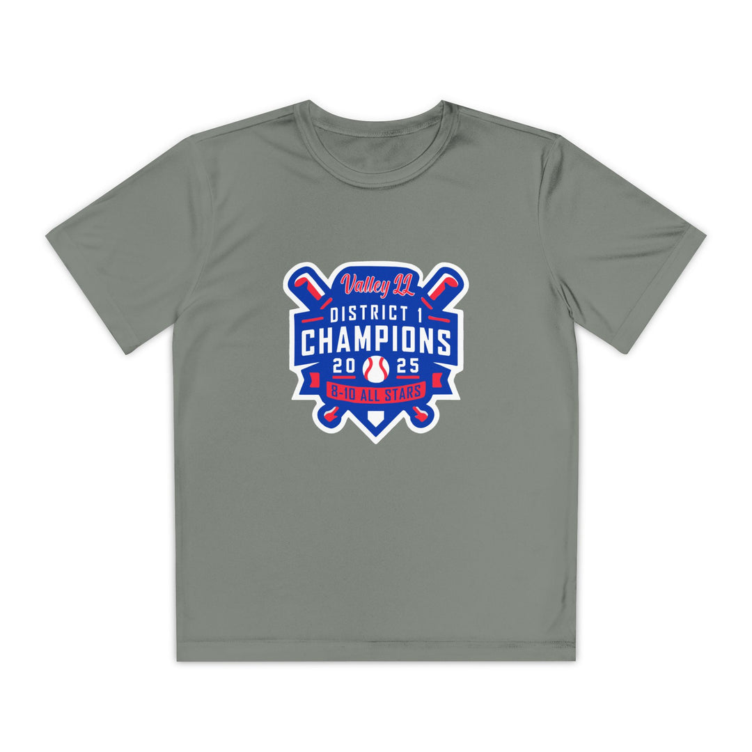 Valley Little League Baseball Unisex Youth Short Sleeve Competitor Moisture Wicking T-Shirt - District Champions