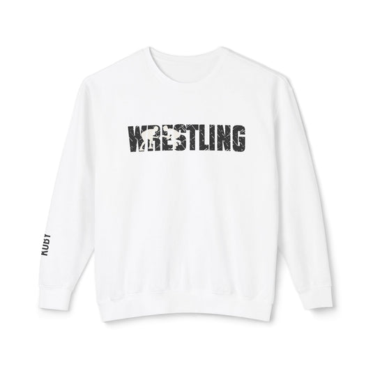 Wrestling Adult Unisex Premium Crewneck Sweatshirt w/Name on Sleeve