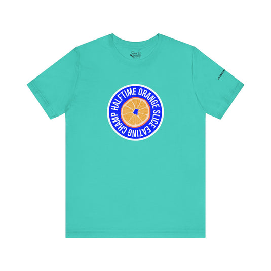 College Station Soccer Club Vanguard Unisex Adult T-Shirt - Half Time Orange Slice Eating Champ