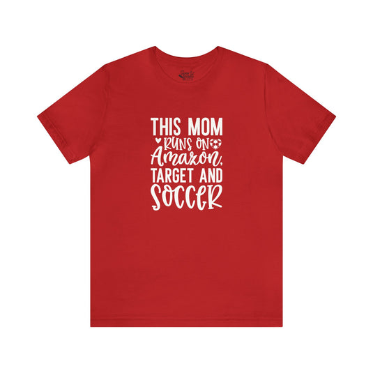 This Mom Runs on Amazon Soccer Adult Unisex Mid-Level T-Shirt