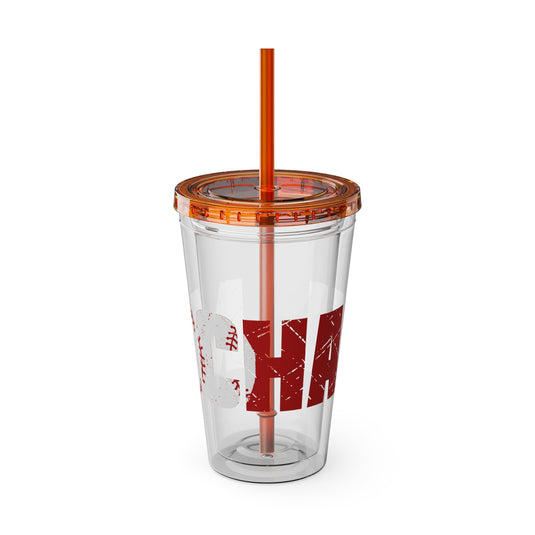 Baseball 16 oz Sunsplash Tumbler with Straw w/Custom Name