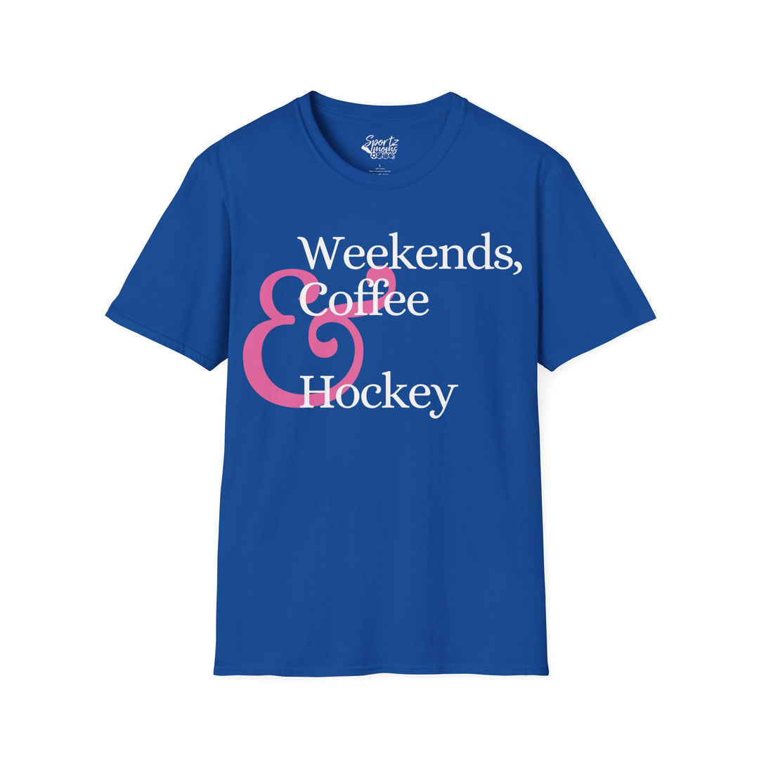 Weekends Coffee & Hockey Pink Design Adult Unisex T-Shirt