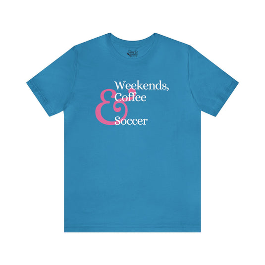 Weekends Coffee & Soccer Pink Design Adult Unisex Mid-Level T-Shirt