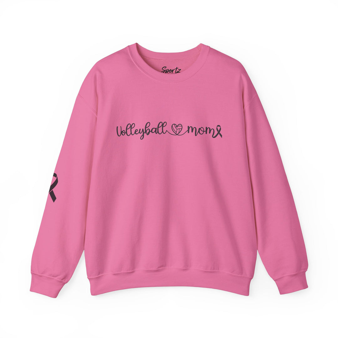 Cancer Collection Pick Your Sport Mom Ribbon & Heart Adult Unisex Crewneck Sweatshirt w/Ribbon on Sleeve