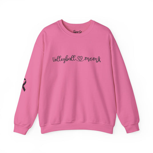 Cancer Collection Pick Your Sport Mom Ribbon & Heart Adult Unisex Basic Crewneck Sweatshirt w/Ribbon on Sleeve