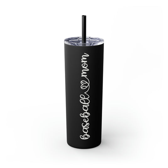 Baseball Mom with Heart 20oz Skinny Tumbler with Straw in Matte or Glossy