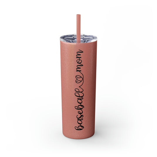 Baseball Mom with Heart 20oz Skinny Tumbler with Straw in Matte or Glossy