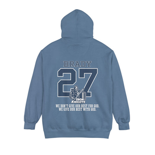 Iron Knights Premium Adult Unisex Hooded Sweatshirt W/Name, Number & Bible Verse - Block Design