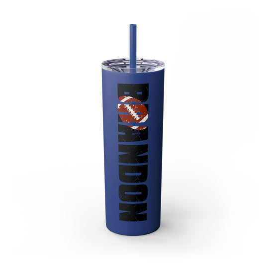 Football 20oz Skinny Tumbler with Straw w/Custom Name