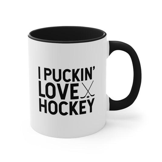 I Puckin' Love Hockey 11oz Accent Mug