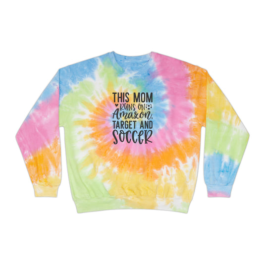 This Mom Runs on Amazon Soccer Adult Unisex Tie-Dye Crewneck Sweatshirt