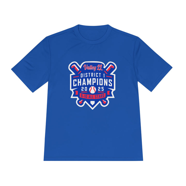 Valley Little League Baseball Unisex Adult Short Sleeve Competitor Moisture Wicking T-Shirt - District Champions