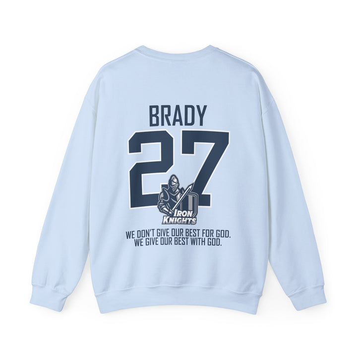 Iron Knights Adult Unisex Crewneck Sweatshirt w/Name, Number & Bible Verse - All White or Blue Design