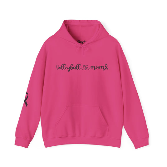 Cancer Collection Pick Your Sport Mom Ribbon & Heart Adult Unisex Basic Hooded Sweatshirt w/Ribbon on Sleeve