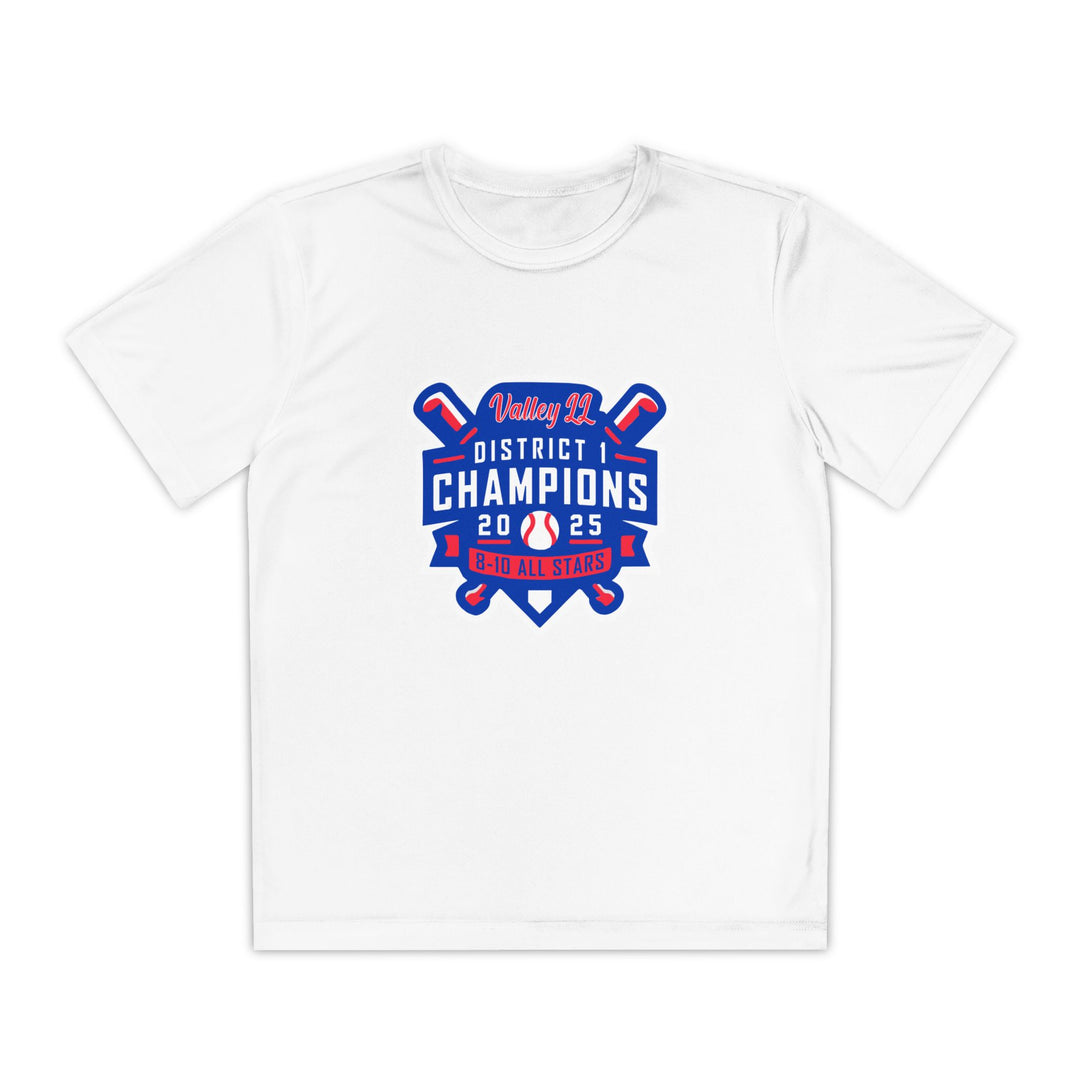 Valley Little League Baseball Unisex Youth Short Sleeve Competitor Moisture Wicking T-Shirt - District Champions