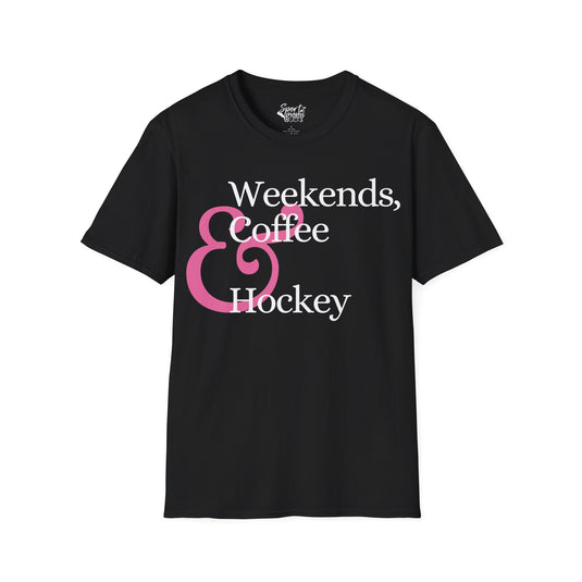 Weekends Coffee & Hockey Pink Design Adult Unisex Basic T-Shirt