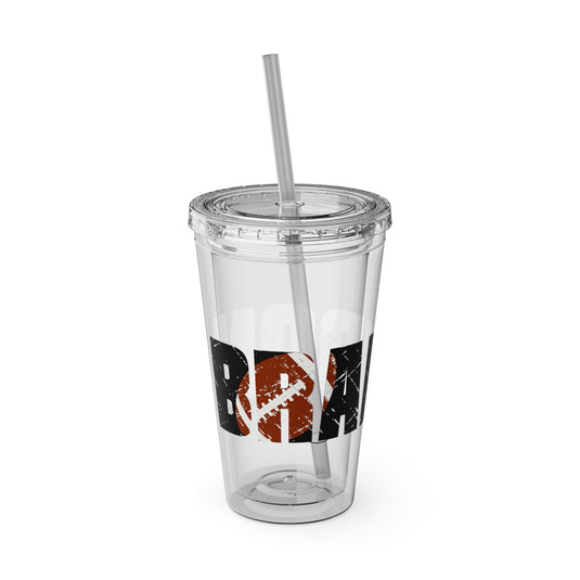 Football 16 oz Sunsplash Tumbler with Straw w/Custom Name