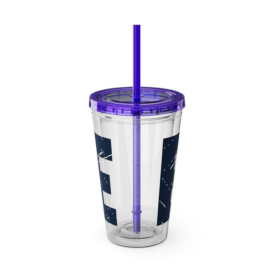 Softball 16 oz Sunsplash Tumbler with Straw w/Custom Name