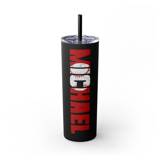 Baseball 20oz Skinny Tumbler with Straw w/Custom Name