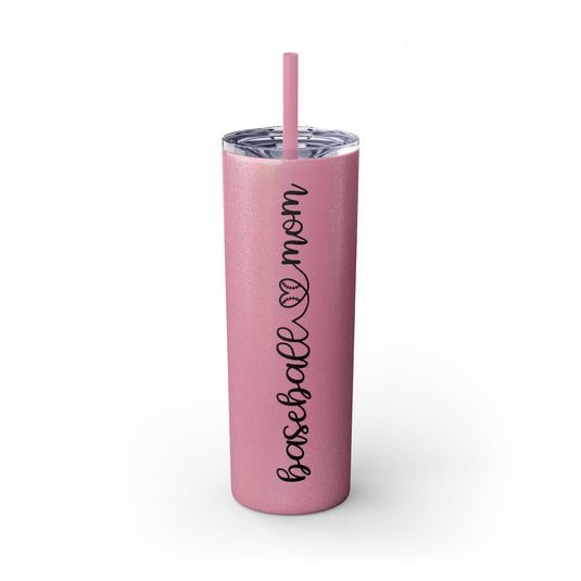 Baseball Mom with Heart 20oz Skinny Tumbler with Straw in Matte or Glossy