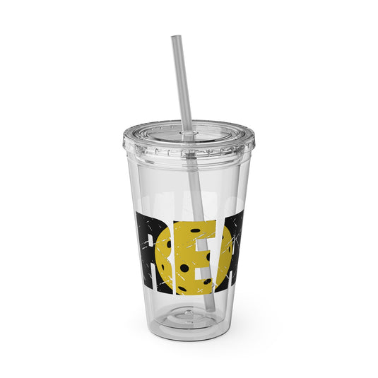 Pickleball 16 oz Sunsplash Tumbler with Straw w/Custom Name