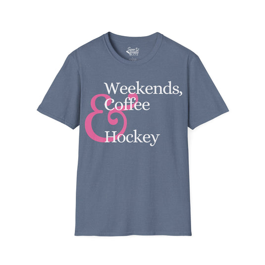 Weekends Coffee & Hockey Pink Design Adult Unisex Basic T-Shirt