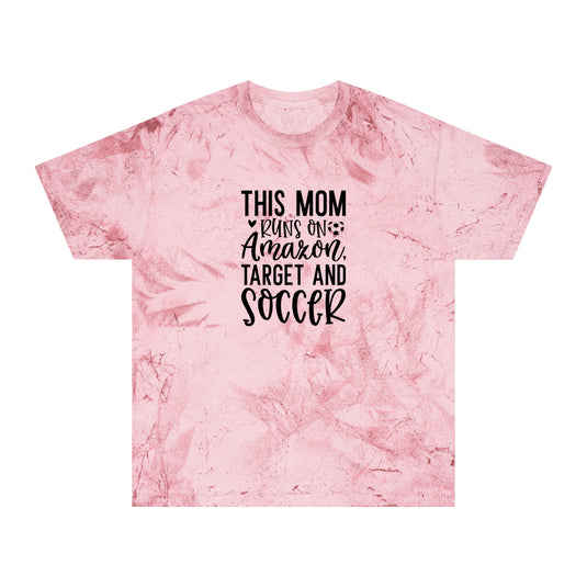 This Mom Runs on Amazon Soccer Adult Unisex Colorblast T-Shirt