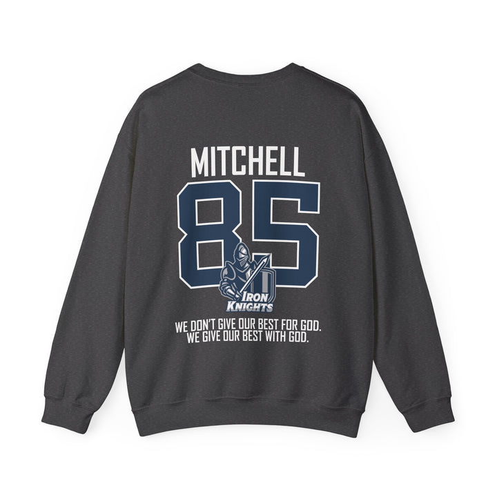 Iron Knights Adult Unisex Crewneck Sweatshirt w/Name, Number & Bible Verse - All White or Blue Design