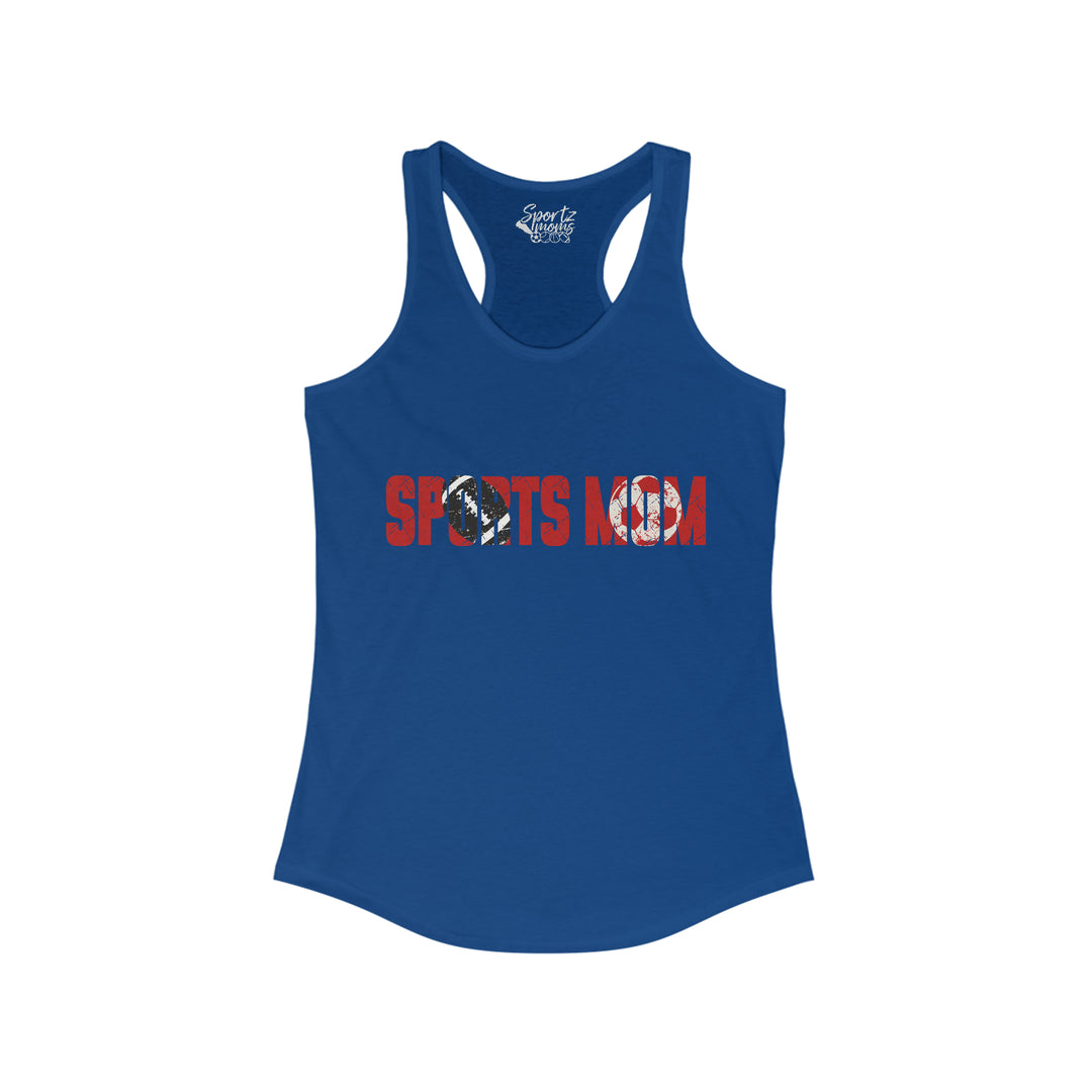 Sports Mom w/Football & Soccer Ball Adult Women's Racerback Tank