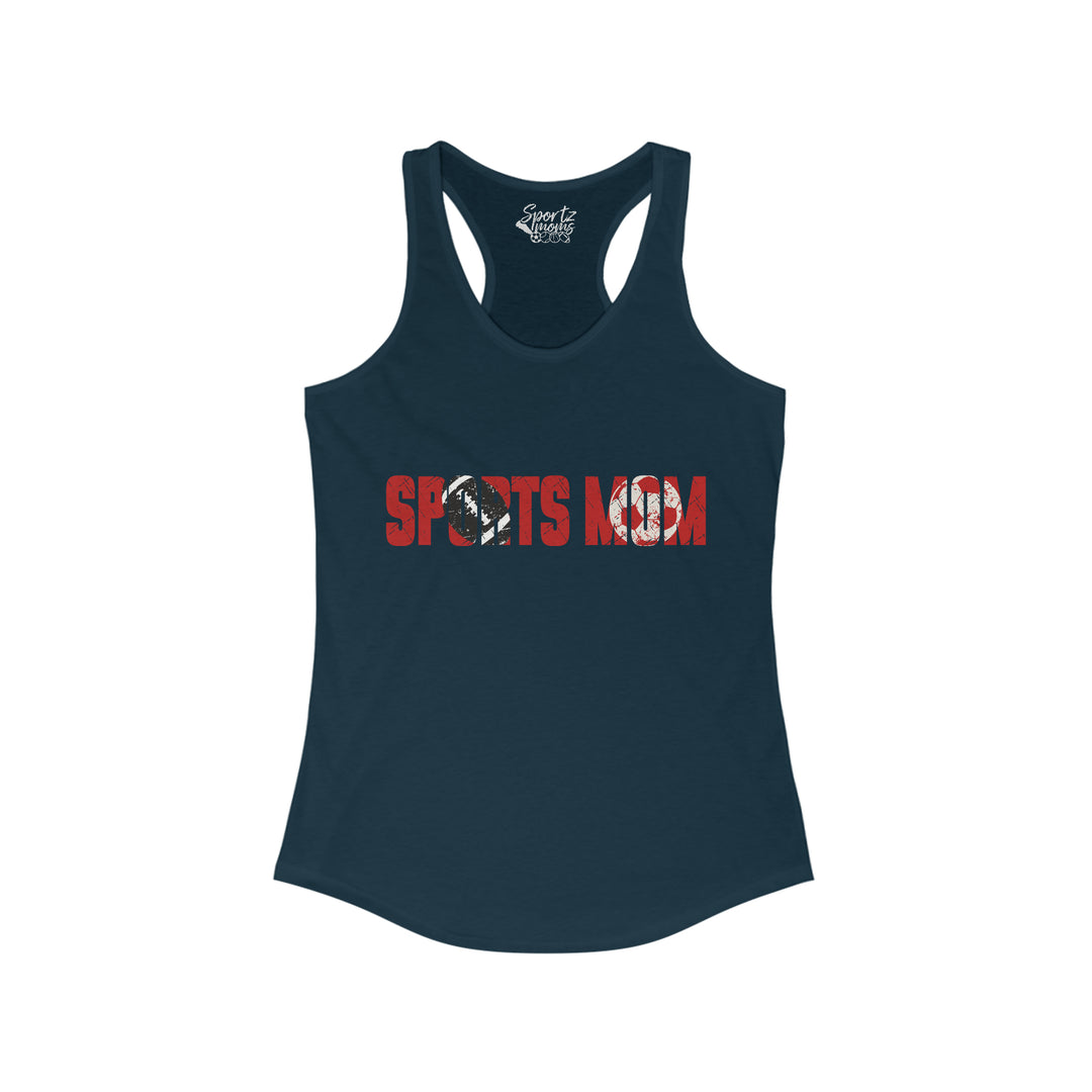 Sports Mom w/Football & Soccer Ball Adult Women's Racerback Tank