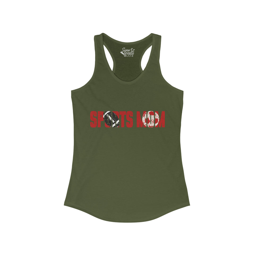 Sports Mom w/Football & Soccer Ball Adult Women's Racerback Tank