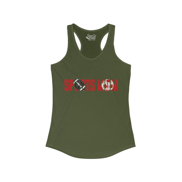 Sports Mom w/Football & Soccer Ball Adult Women's Racerback Tank