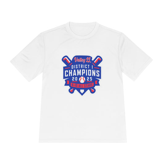 Valley Little League Baseball Unisex Adult Short Sleeve Competitor Moisture Wicking T-Shirt - District Champions