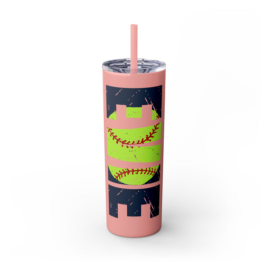 Softball 20oz Skinny Tumbler with Straw w/Custom Name