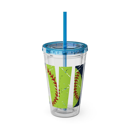 Softball 16 oz Sunsplash Tumbler with Straw w/Custom Name