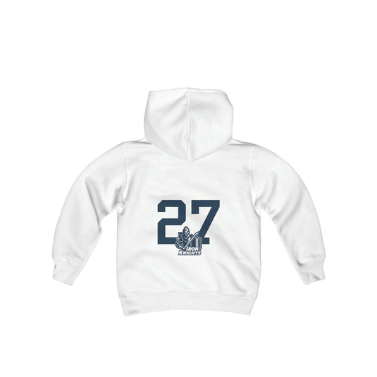 Iron Knights Youth Hooded Sweatshirt W/Name, Number & Bible Verse - All White Design