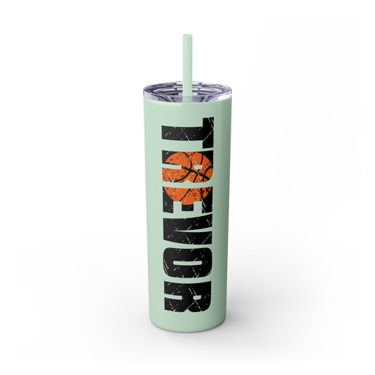 Basketball 20oz Skinny Tumbler with Straw w/Custom Name