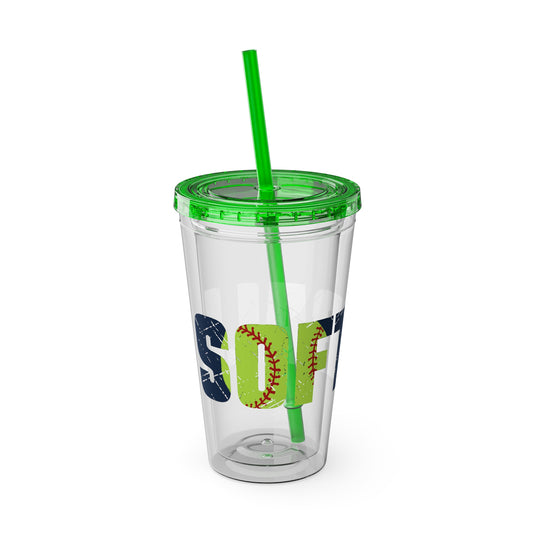 Softball 16 oz Sunsplash Tumbler with Straw