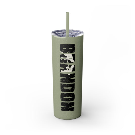 Wrestling 20oz Skinny Tumbler with Straw w/Custom Name