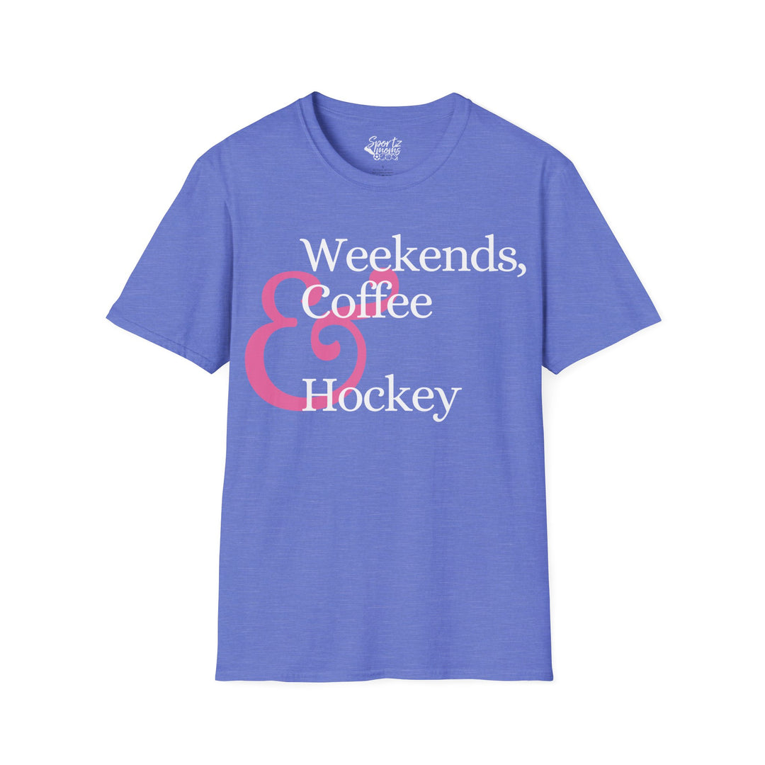 Weekends Coffee & Hockey Pink Design Adult Unisex T-Shirt