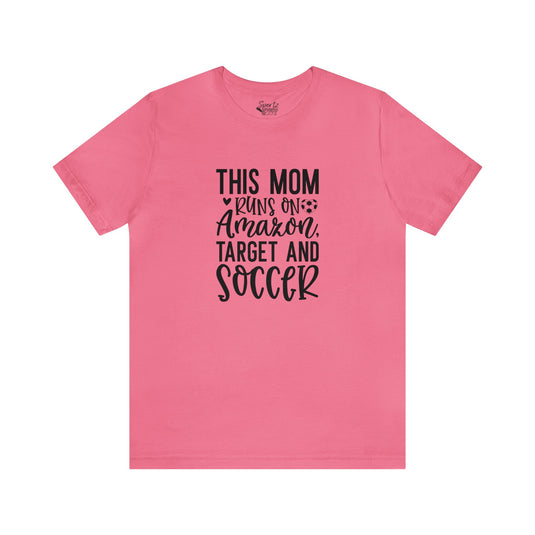 This Mom Runs on Amazon Soccer Adult Unisex Mid-Level T-Shirt