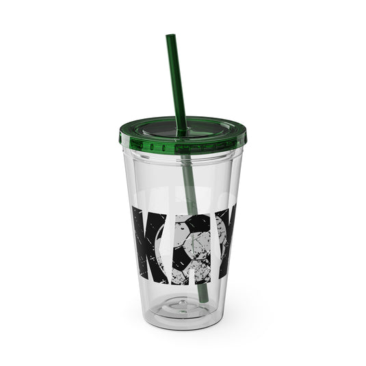 Soccer 16 oz Sunsplash Tumbler with Straw w/Custom Name