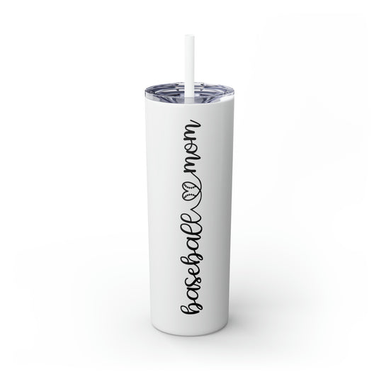 Baseball Mom with Heart 20oz Skinny Tumbler with Straw in Matte or Glossy