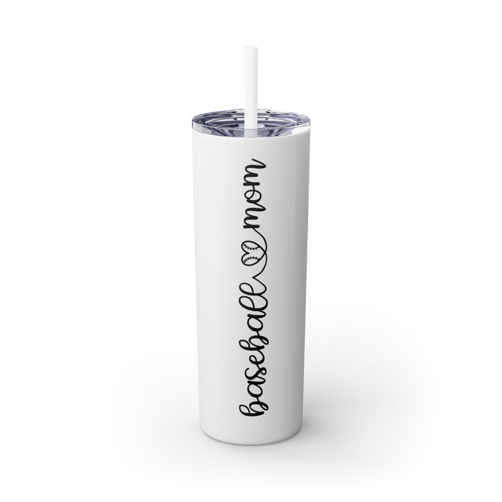 Baseball Mom with Heart 20oz Skinny Tumbler with Straw in Matte or Glossy