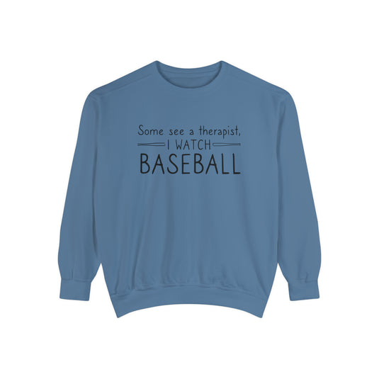 Some See a Therapist I Watch Baseball Adult Unisex Premium Crewneck Sweatshirt