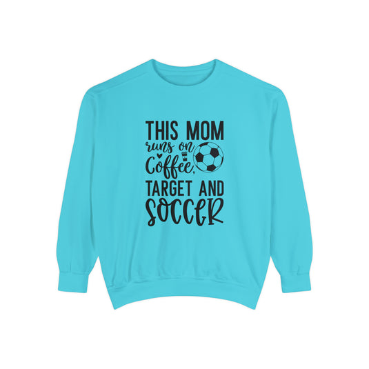 This Mom Runs on Coffee Soccer Adult Unisex Premium Crewneck Sweatshirt