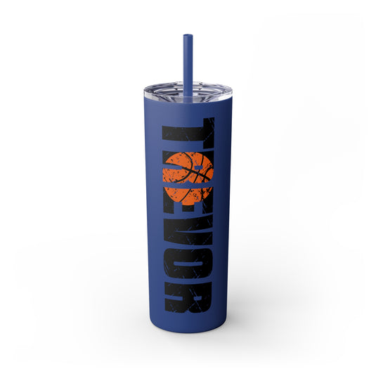 Basketball 20oz Skinny Tumbler with Straw w/Custom Name