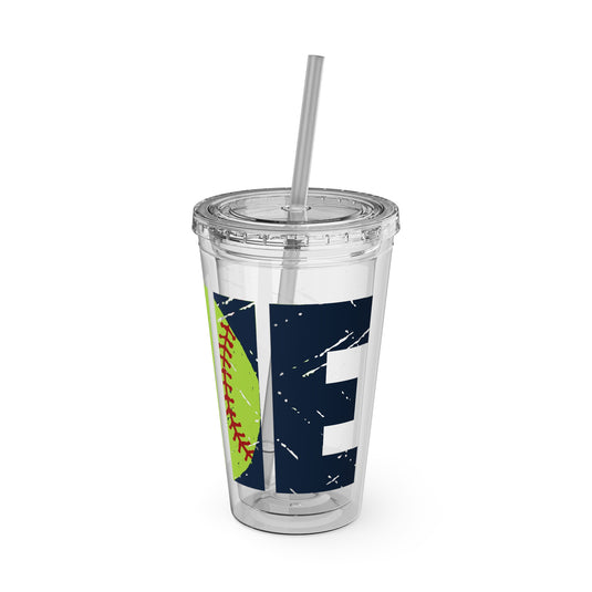 Softball 16 oz Sunsplash Tumbler with Straw w/Custom Name